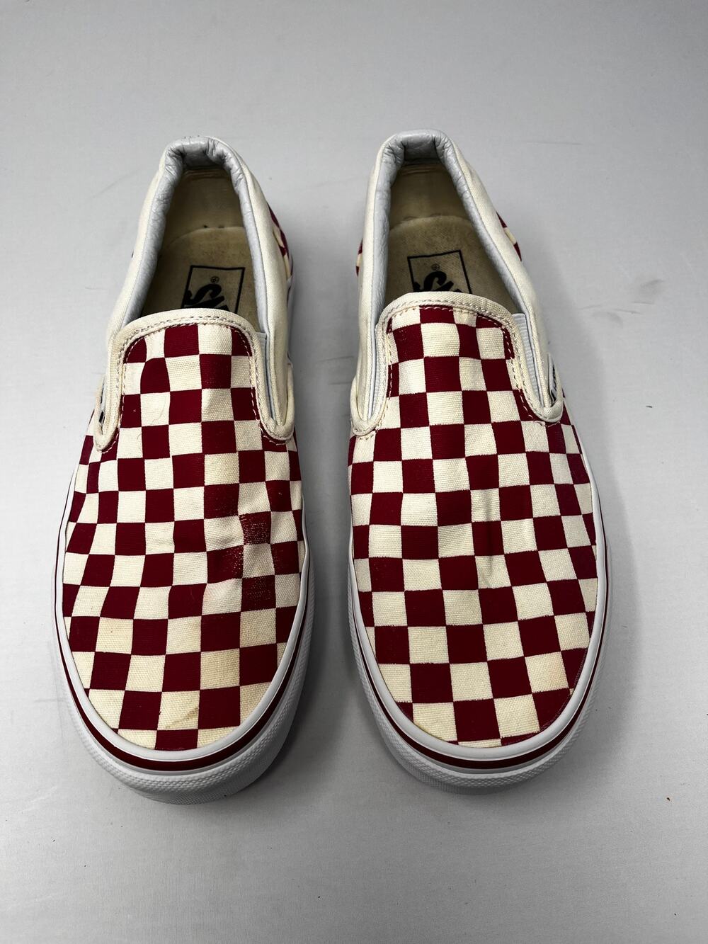 Vans Off the Wall Red and Cream Checkered Slip On Men size 6 Women size 7.5